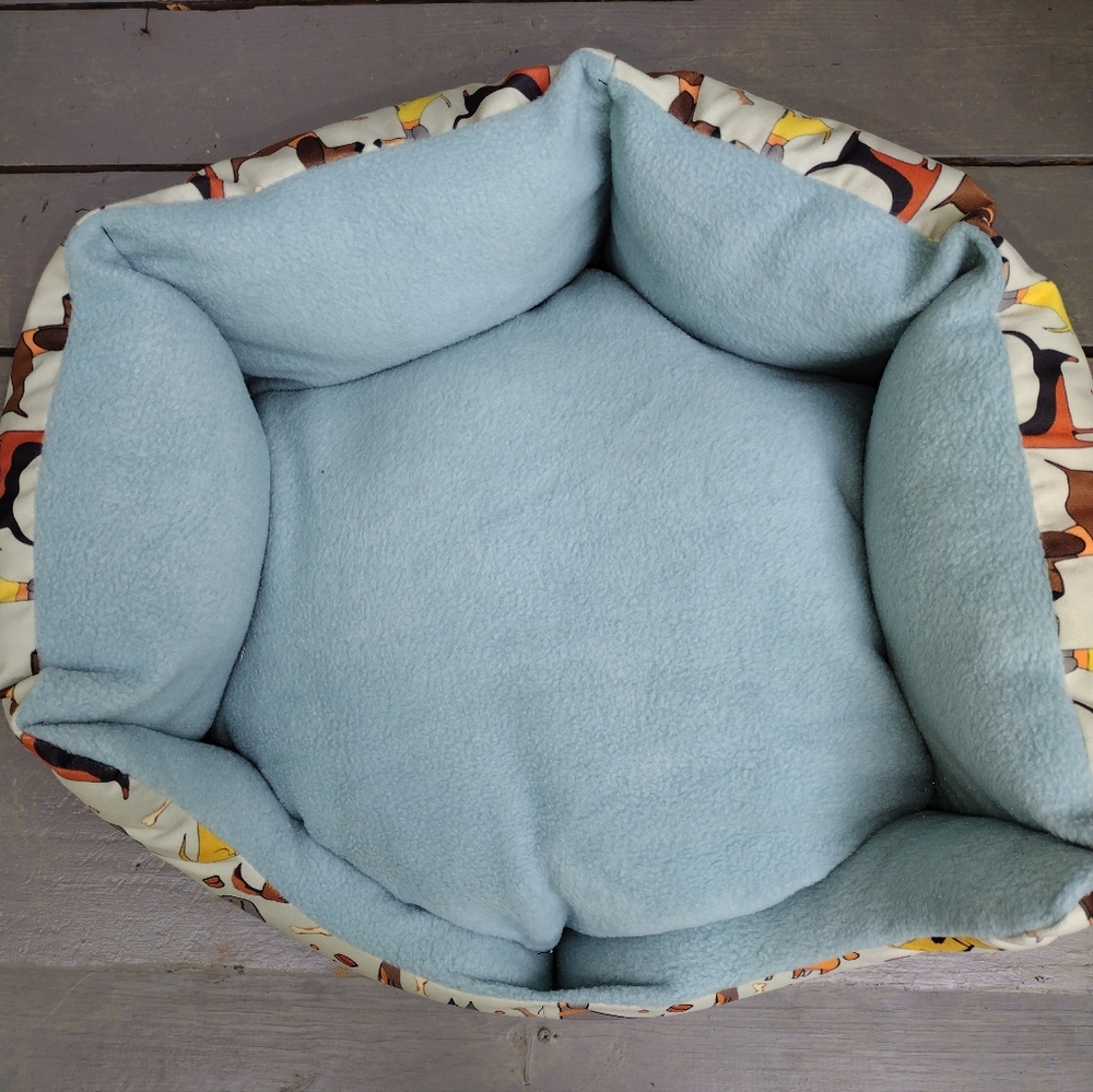 Plush Light Blue Dog Bed with Cartoon Dogs Pattern - Picture 3 of 5